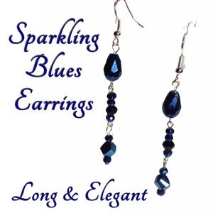 Sparkling Blue Statement Earrings Elegantly Long